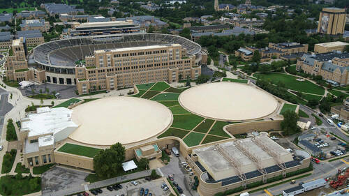 Aerial view of the joyce center  green roof and the stadium